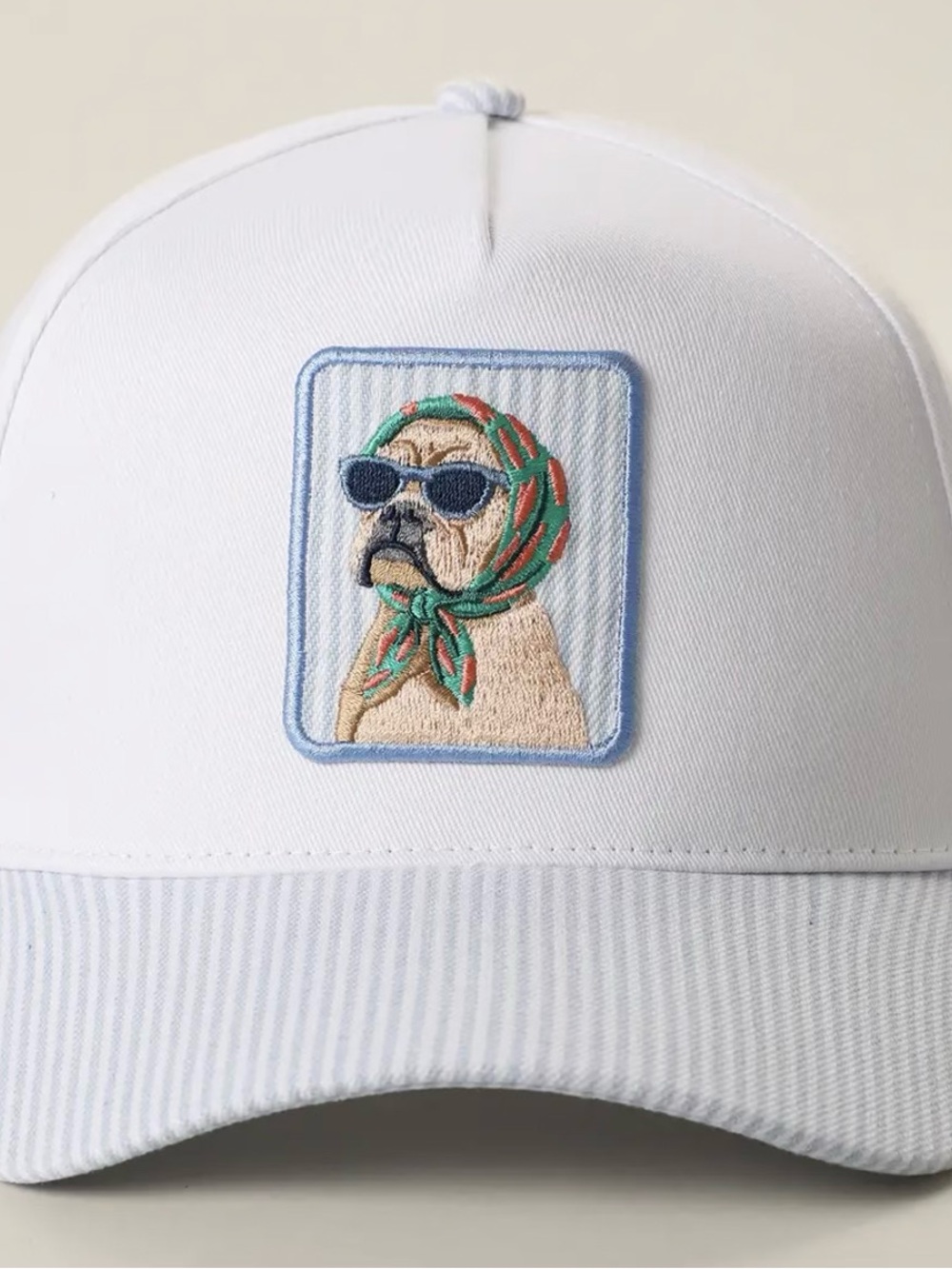 NWT Blue Stripe Bulldog Trucker Hat Embroidered Preppy Baseball Cap